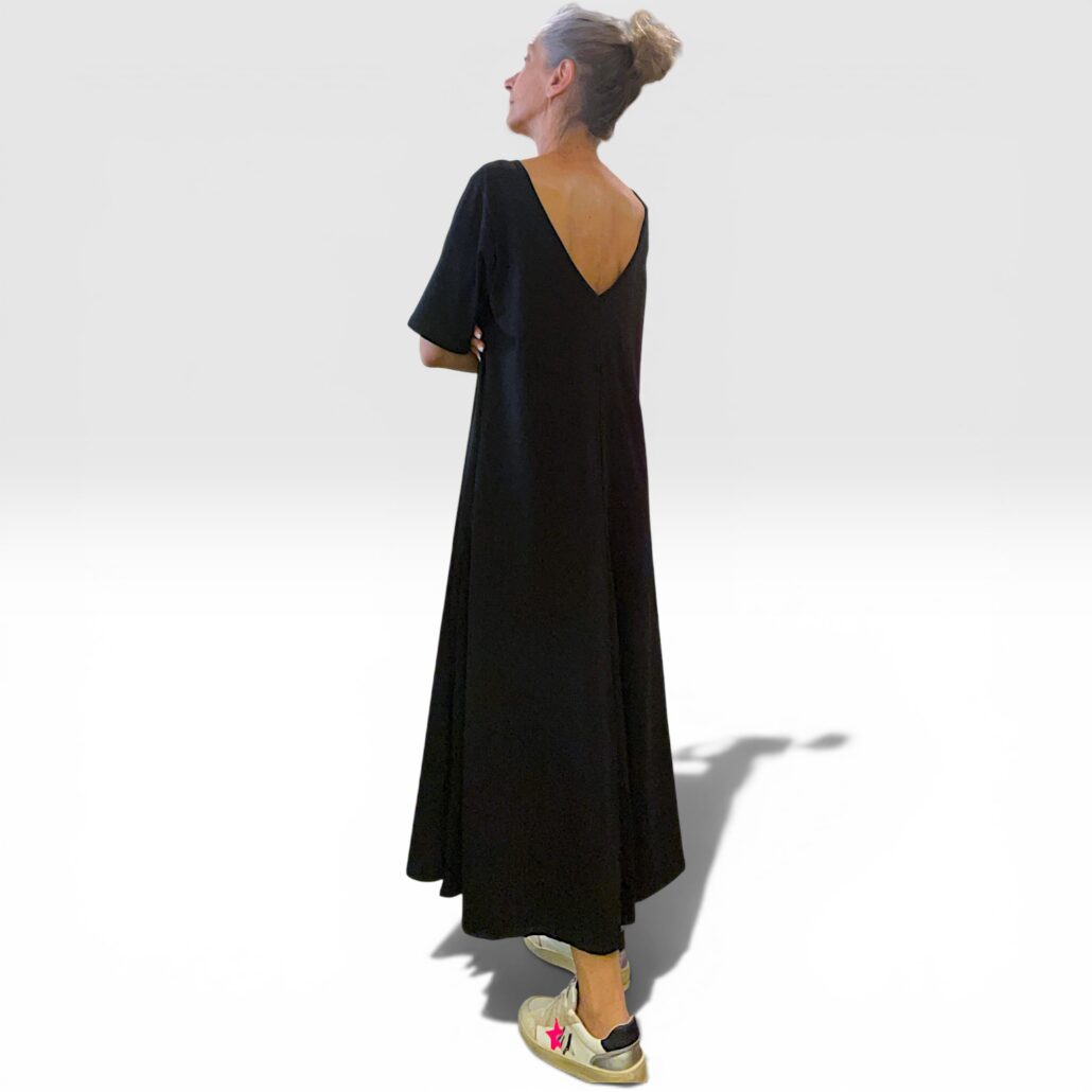Abito donna in cotone elasticizzato nero con maxi fiore - immagine 5