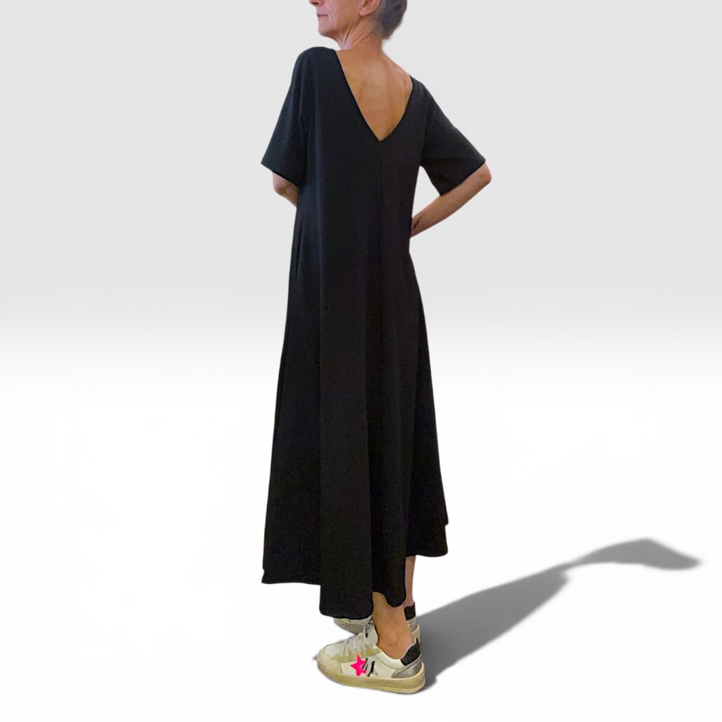 Abito donna in cotone elasticizzato nero con maxi fiore - immagine 6