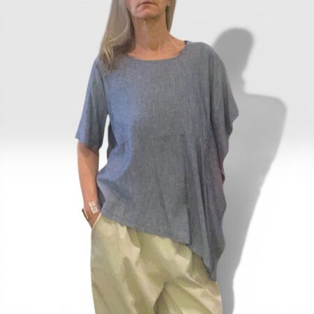 Blusa donna asimmetrica lino e viscosa