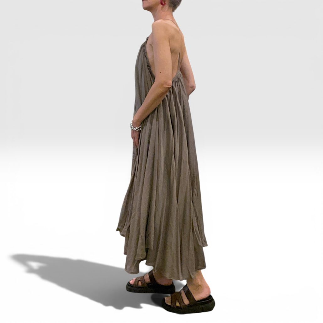 Abito donna maxi fluttuante schiena scoperta fango - immagine 6