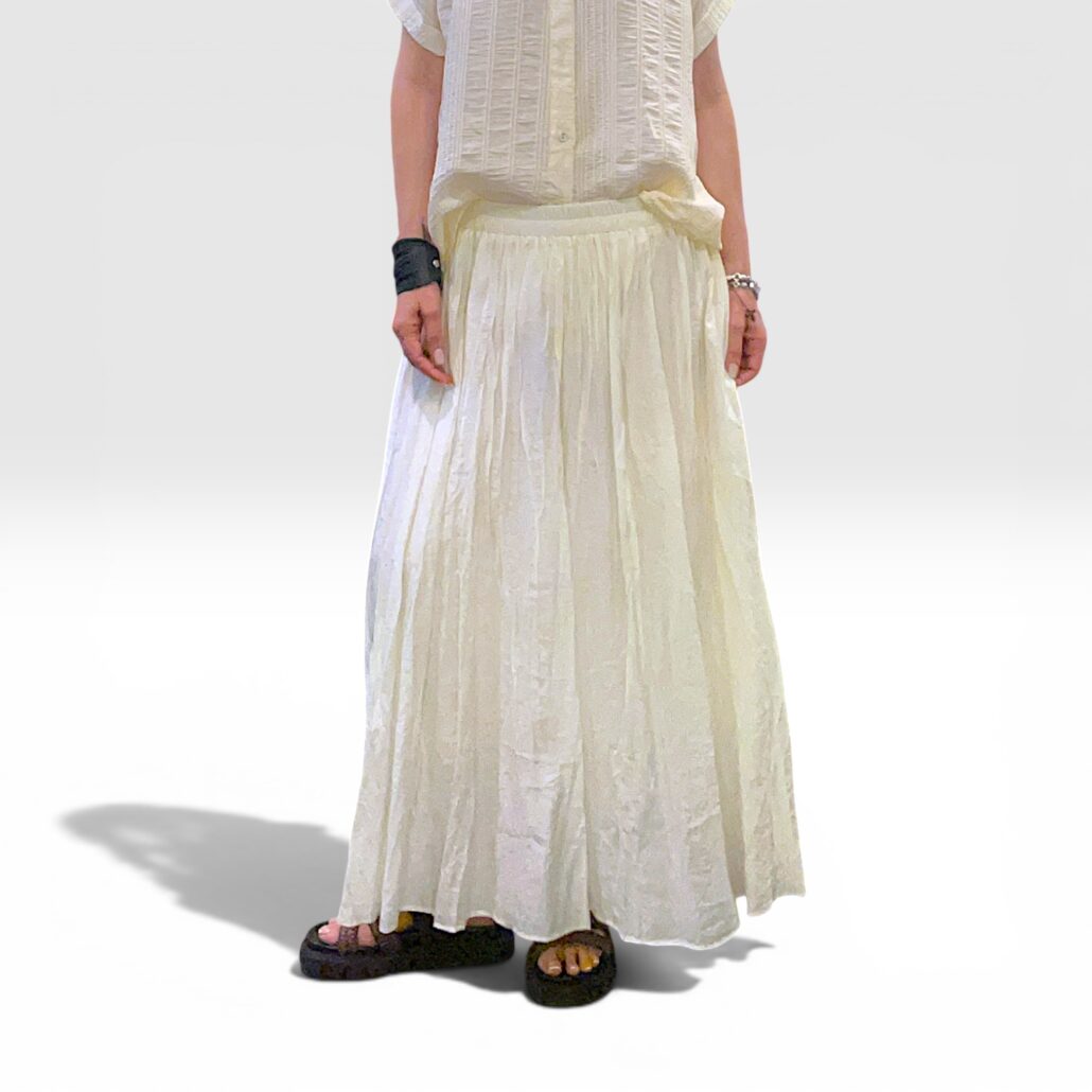Gonna donna lunga ampia in misto cotone viscosa burro - immagine 5