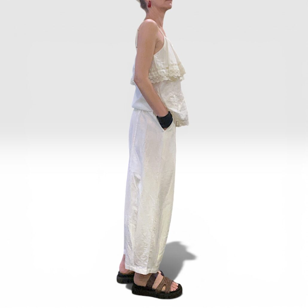 Pantalone donna largo in cotone leggero burro con coulisse - immagine 6