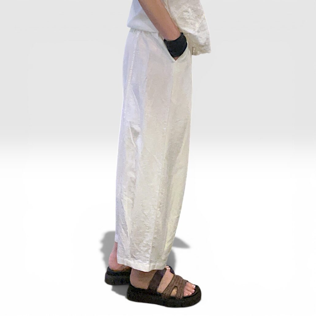 Pantalone donna largo in cotone leggero burro con coulisse - immagine 5