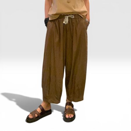 Pantalone donna largo in cotone leggero cioccolato con coulisse