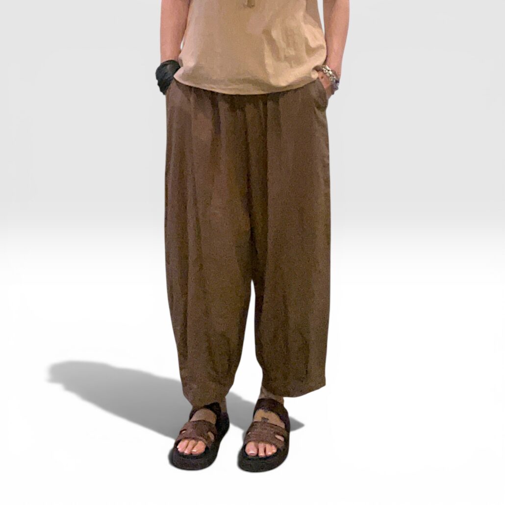 Pantalone donna largo in cotone leggero cioccolato con coulisse - immagine 4