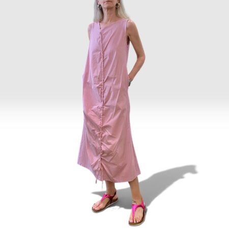 Abito donna lungo sbracciato con arricciatura centrale rosa