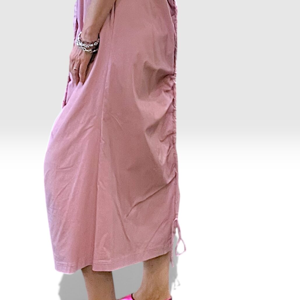 Abito donna lungo sbracciato con arricciatura centrale rosa - immagine 5