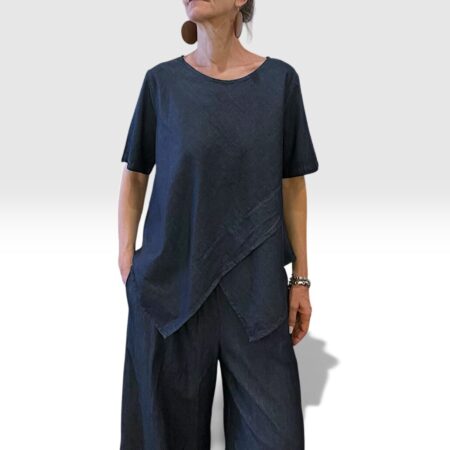 Blusa donna in chambray blu notte