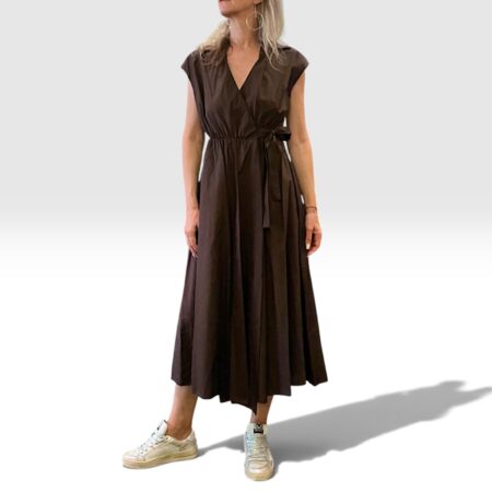Abito midi donna cotone a portafoglio cioccolato