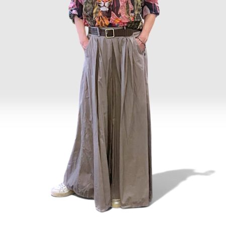 Pantalone donna palazzo in cotone fango