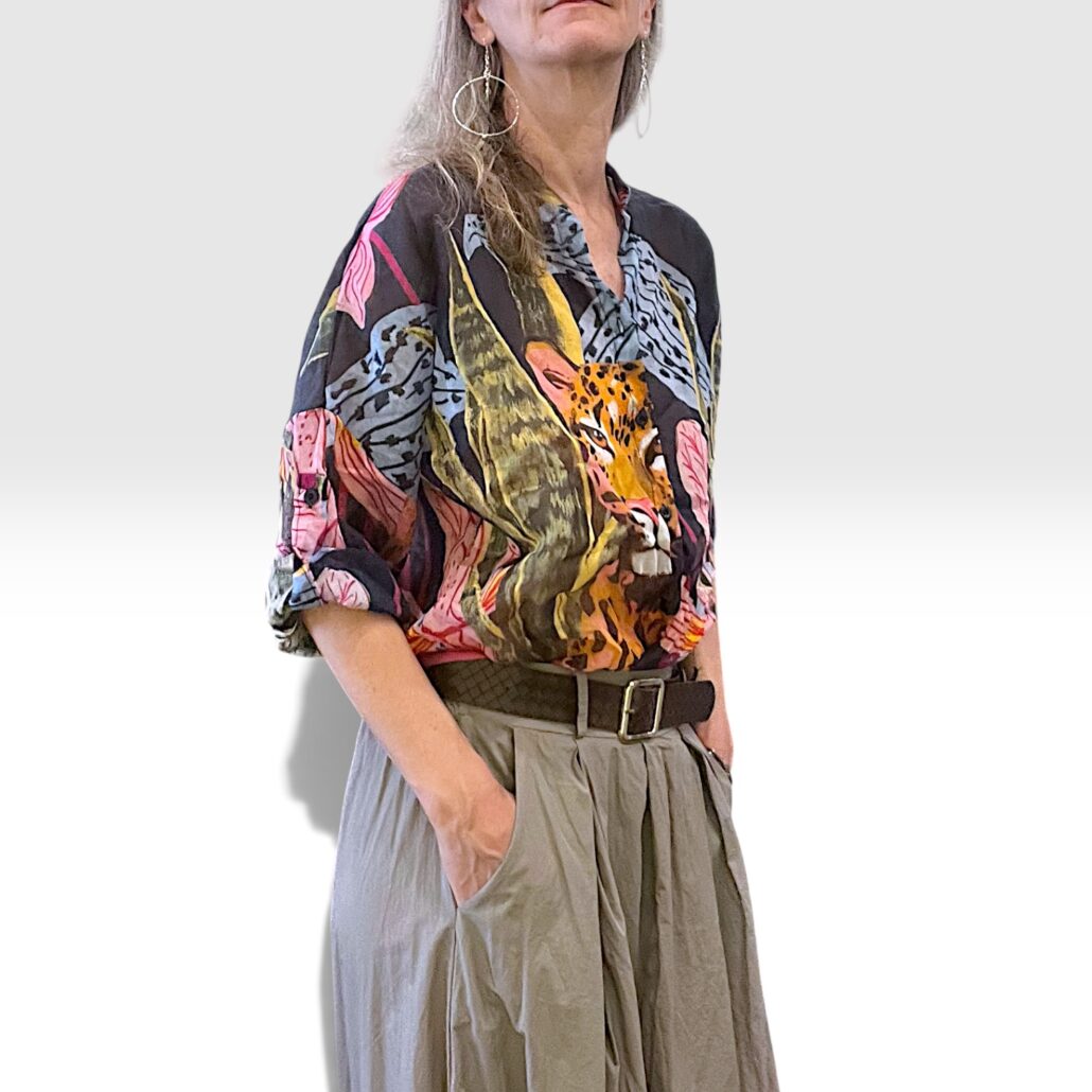Camicia crop donna a fantasia azzurro blu rosa - immagine 4
