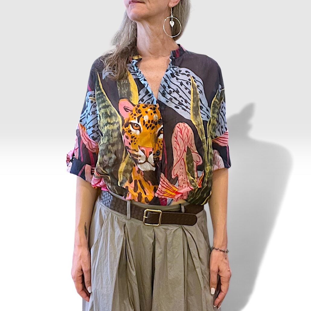 Camicia crop donna a fantasia azzurro blu rosa - immagine 5