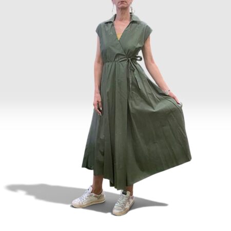 Abito midi donna cotone a portafoglio verde