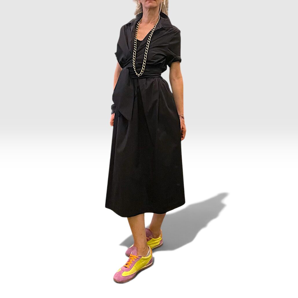 Abito donna in viscosa stretch nero con fusciacca - immagine 8