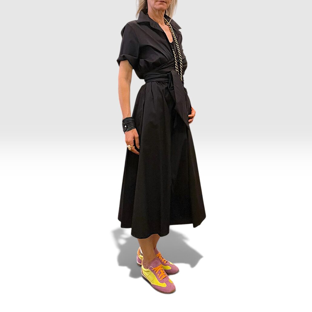 Abito donna in viscosa stretch nero con fusciacca - immagine 4