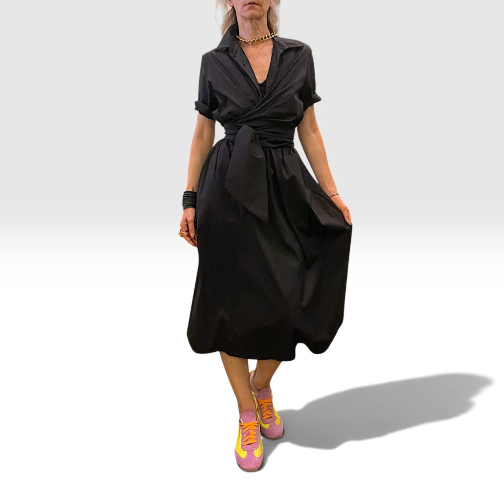 Abito donna in viscosa stretch nero con fusciacca - immagine 7
