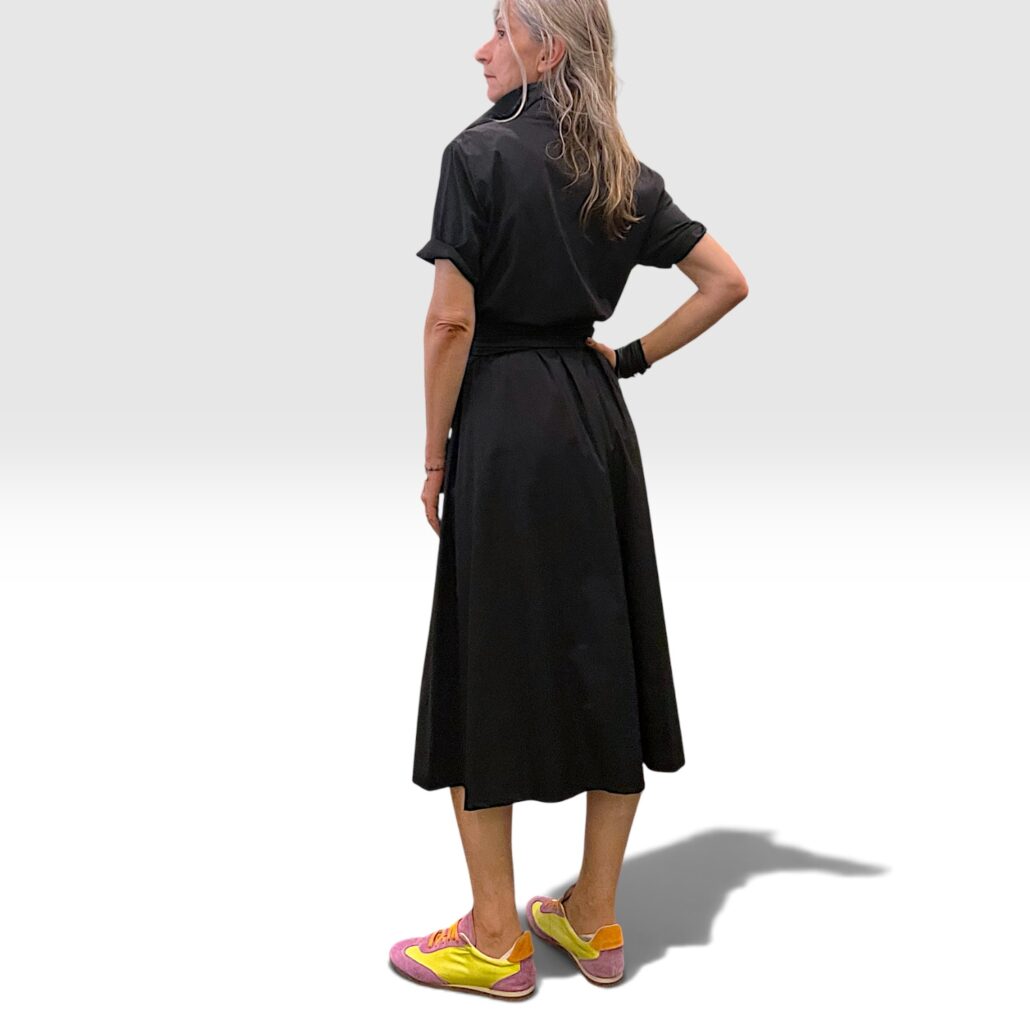 Abito donna in viscosa stretch nero con fusciacca - immagine 5