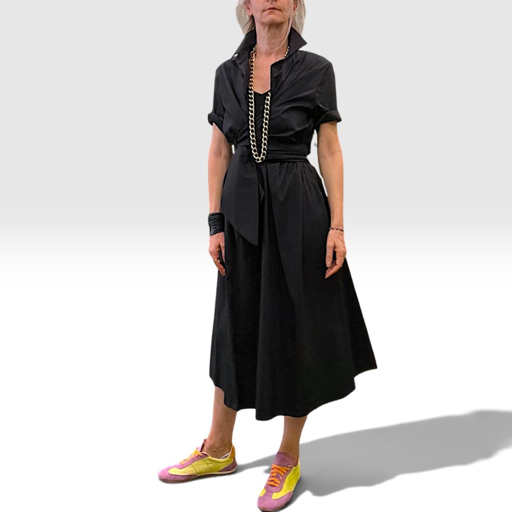 Abito donna in viscosa stretch nero con fusciacca - immagine 3