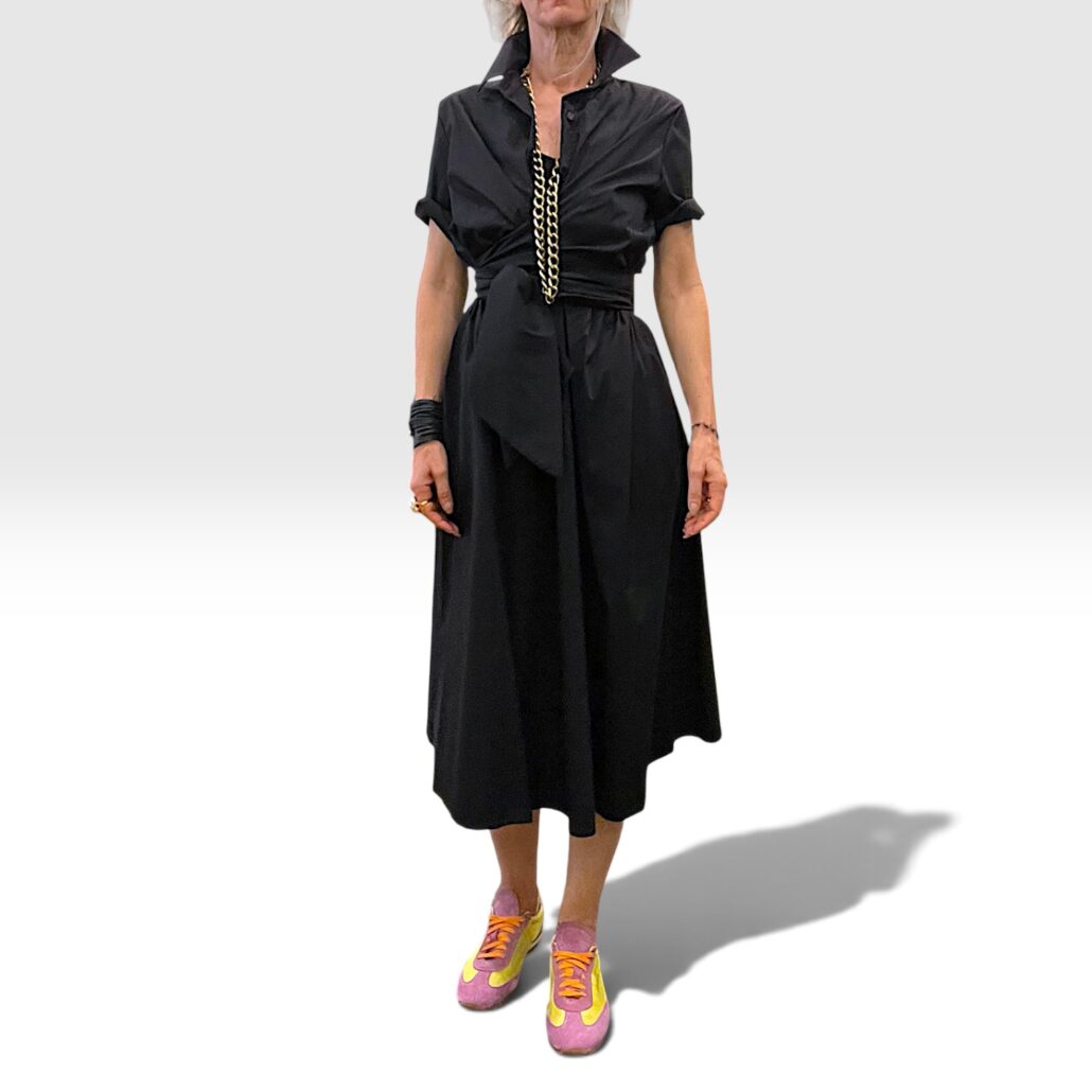 Abito donna in viscosa stretch nero con fusciacca - immagine 6