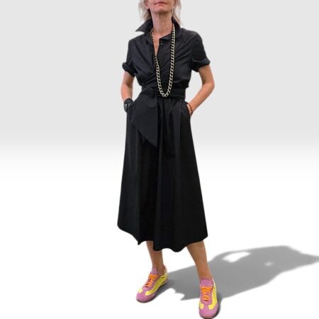 Abito donna in viscosa stretch nero con fusciacca