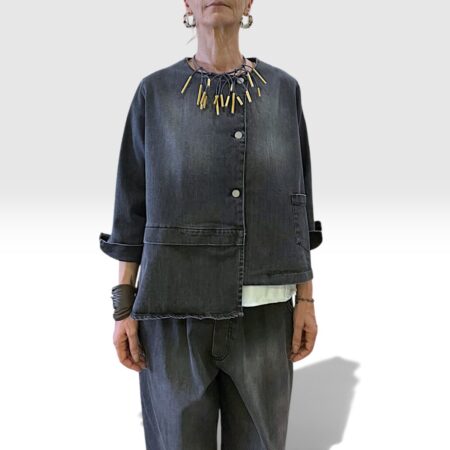 Giacca donna asimmetrica in denim grigio washed