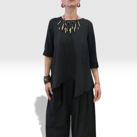 Maglia donna asimmetrica cotone garzato nero
