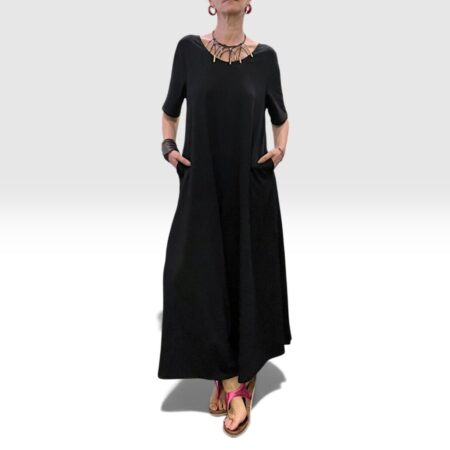 Tuta over donna in cotone nero scollo a V