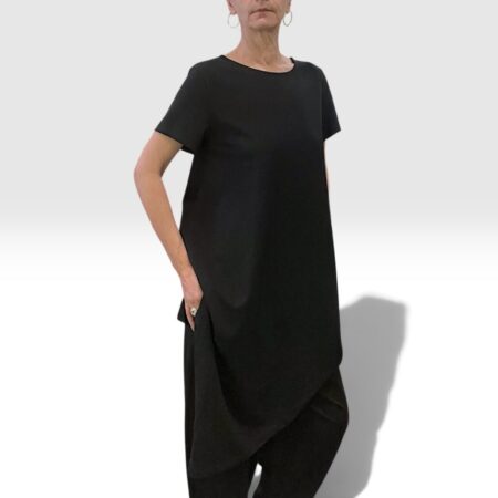 Maglia donna lunga asimmetrica in jersey nero
