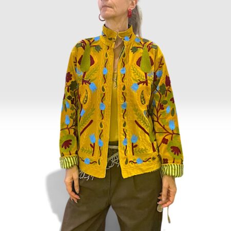 Giacca donna in velluto senape ricamata - stile boho-chic