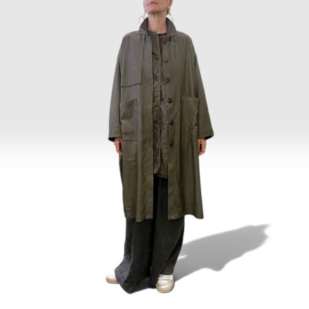 Spolverino Oversize Verde Militare con Trapuntino Interno e Grafica Back