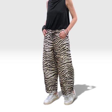 Pantalone donna wide-leg a stampa zebra