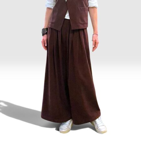 Pantalone donna wide-leg bordeaux misto viscosa con pinces