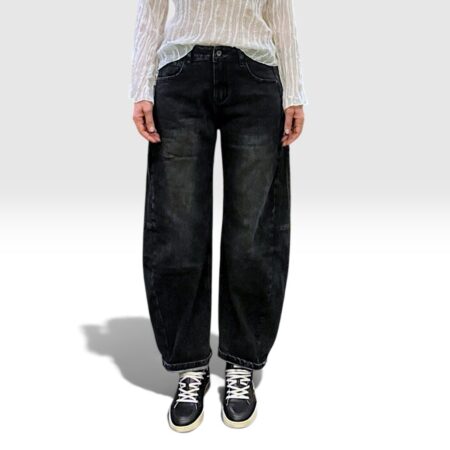 Jeans donna barrel leg nero lavato effetto delavé