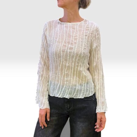 Blusa donna testurizzata crinkle avorio maniche lunghe
