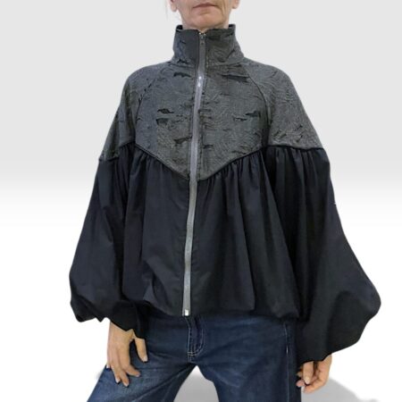 Giacca donna bomber bicolore oversize inserti in pizzo distressed