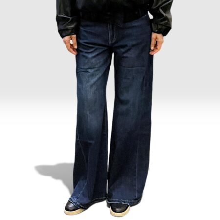Jeans donna wide leg blu scuro con cuciture in rilievo