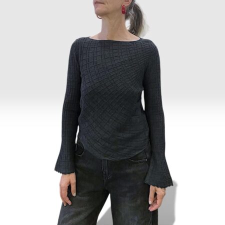 Maglia donna grigio lavorata a rete maniche a campanella