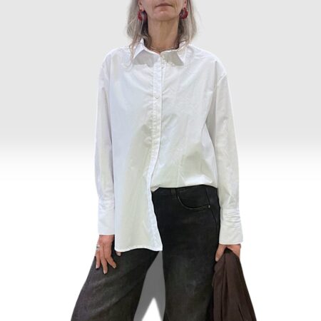 Camicia donna bianca oversize in cotone spalla scesa