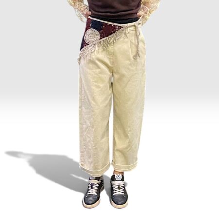Pantalone donna con pinces cotone burro cintura boho-chic