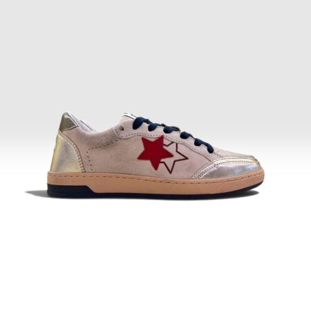 2STAR Sneakers Week Star in crosta beige oro e rosso