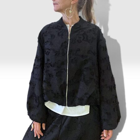 Bomber donna oversize in viscosa texturizzata nera