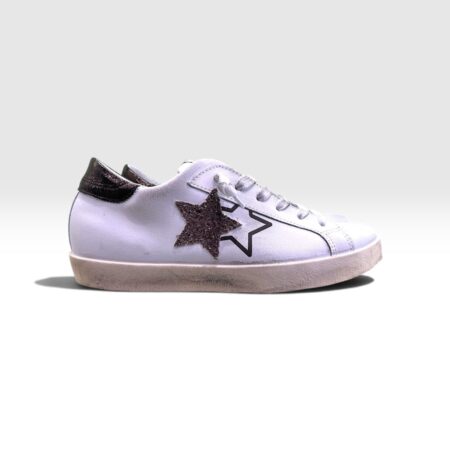 2STAR Sneakers Prime Star pelle bianca laminata e glitter marrone