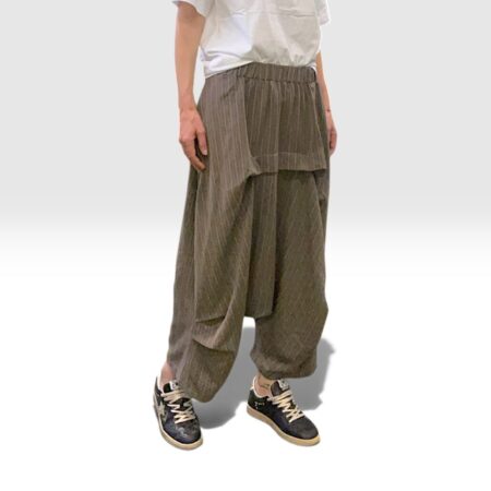 Pantalone donna gessato tortora a cavallo basso con piega