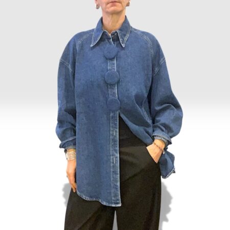 Camicia-giacca donna oversize denim con bottoni maxi rivestiti