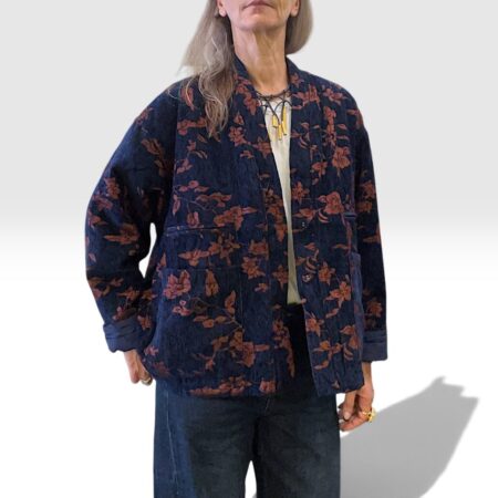 Giacca donna kimono trapuntata blu texture bronzo