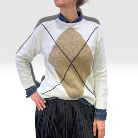Maglia donna misto lana con motivo intarsio a rombo