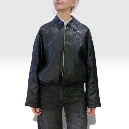 Giubbotto bomber donna oversize in ecopelle morbida nera