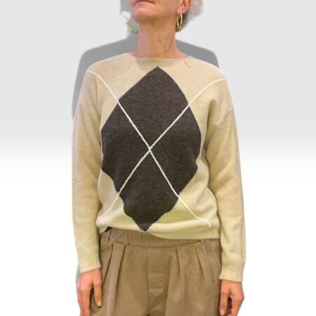 Maglia donna misto lana con motivo intarsio a rombo