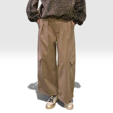 Pantalone cargo wide-leg cotone caldo biscotto con pinces