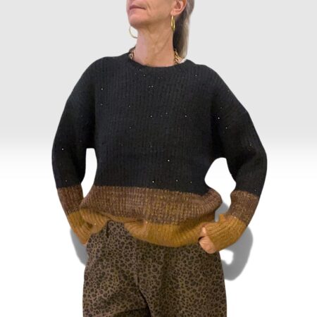 Maglia donna tricolor in misto lana con micro paillettes